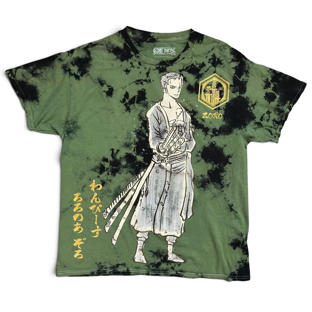One Piece Roronoa Zoro Shirt Mens L Large Green Tie Dye Graphic Anime Tee